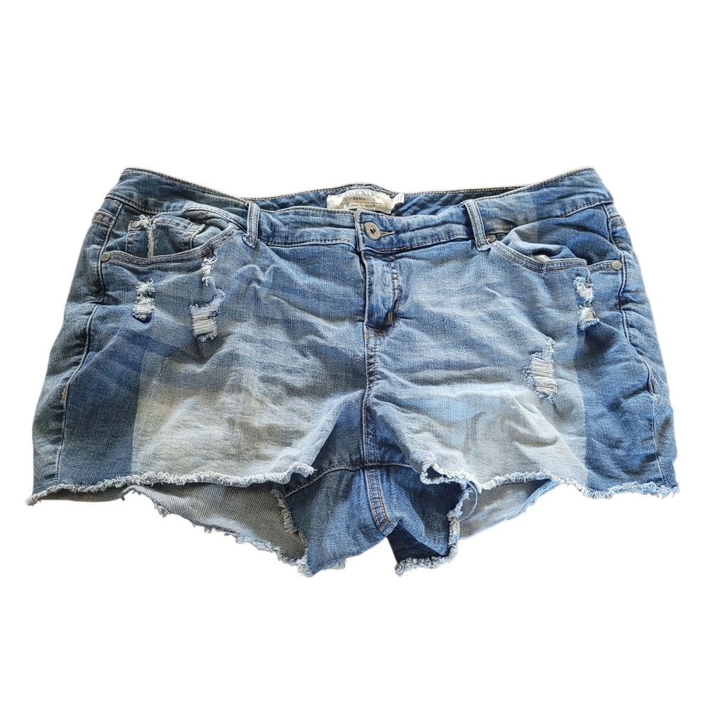 Torrid Jean Shorts Women’s 18 High Rise Stretch Cuffed Distressed Denim
